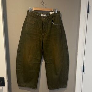 We The Free Good Luck Mid Rise Barrel Jeans olive brown